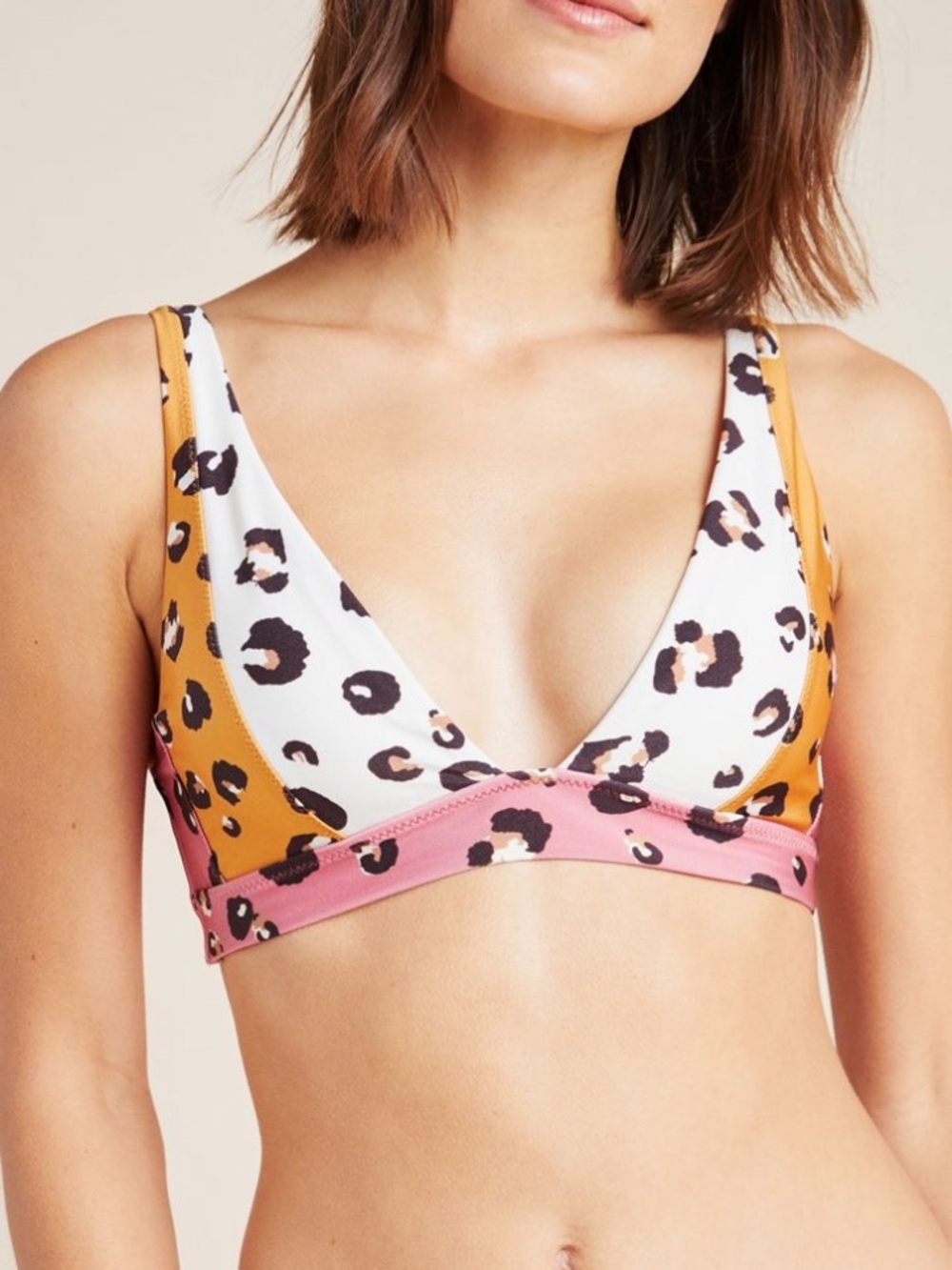 Red Carter Leopard Print Bikini Top in Ivory, Mustard & Pink